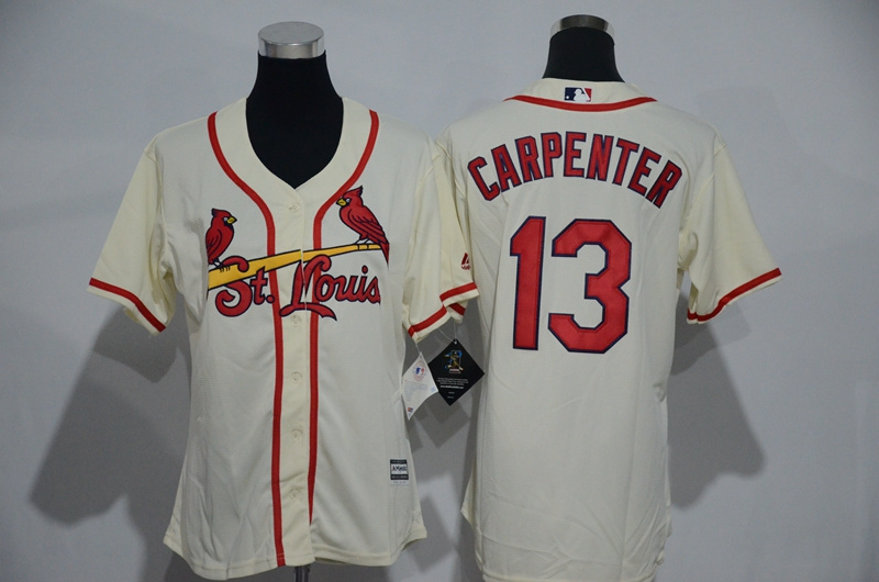 Womens 2017 MLB St. Louis Cardinals #13 Carpenter Cream Jerseys->women mlb jersey->Women Jersey